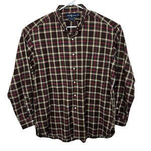 Polo Ralph Lauren Plaid Button Front Shirt Long Sleeve Autumn Mens Size XL Brown